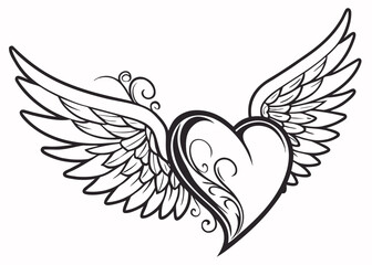 heart with wings love line art silhouette illustration vector