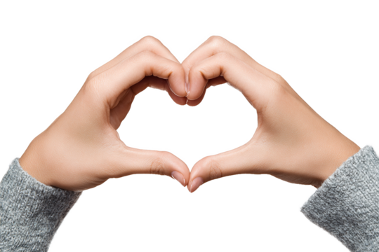 Hands forming heart shape, love symbol isolated on white transparent background