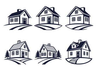Fototapeta premium set of houses line art silhouette illustration vector