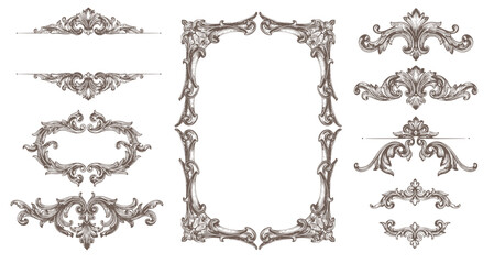 Vintage Baroque Victorian frame border, frame flower pattern vector floral engraved scroll ornament leaf retro decorative design. filigree calligraphic heraldic shield swirl