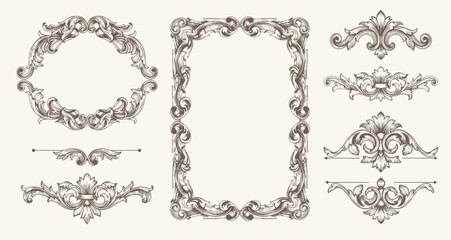 Vintage Baroque Victorian frame border, frame flower pattern vector floral engraved scroll ornament leaf retro decorative design. filigree calligraphic heraldic shield swirl