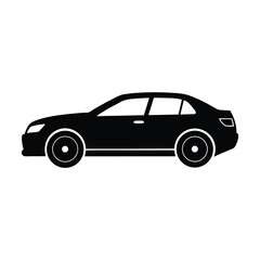Black Silhouette of a Modern Sedan Car on a White Background Side View Automotive Illustration
