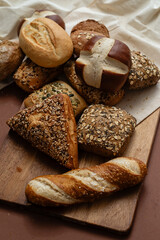 Various types of crusty German buns