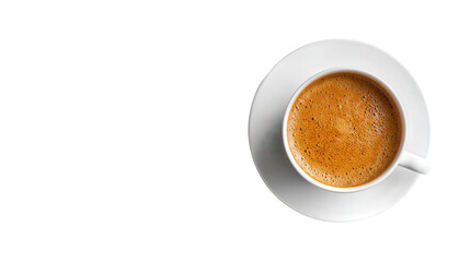 Coffee Cup and Laptop in Flat Lay: A flat lay of a coffee cup and laptop, representing a productive work environment, isolated on a Transparent background, PNG file.