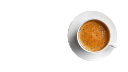 Coffee Cup and Laptop in Flat Lay: A flat lay of a coffee cup and laptop, representing a productive work environment, isolated on a Transparent background, PNG file.