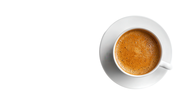 Coffee Cup and Laptop in Flat Lay: A flat lay of a coffee cup and laptop, representing a productive work environment, isolated on a Transparent background, PNG file. - Powered by Adobe