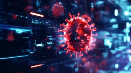 Advanced hightech graphics that prominently showcase intricate virus structures along with data analysis tools - Powered by Adobe