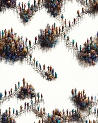 Obraz premium Healthy Tile Background Aerial View of Large Crowds of People Walking in Multiple Lines and Queues in a Crowded Open Space Du Daytime a soft healthy sunbeam background
