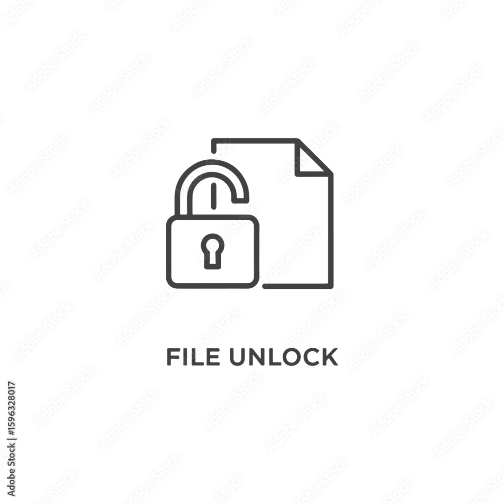Poster vector art of an open padlock icon on a document symbolizes file unlock
