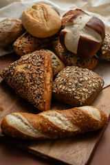 Different types of crusty German buns