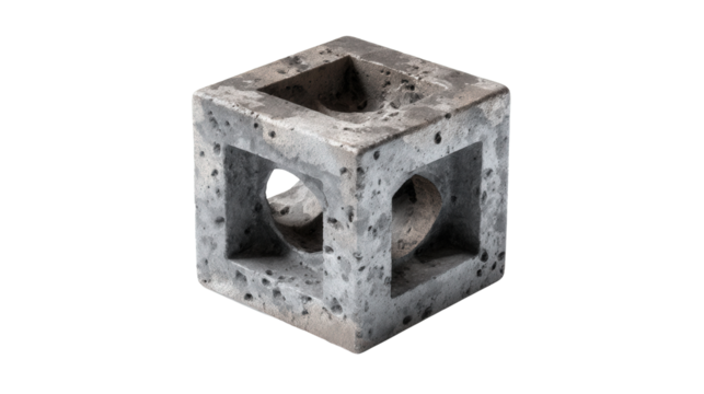 Concrete Block Icon: Icon of a concrete block, symbolizing building material for walls and foundations, isolated on a Transparent background, PNG file.