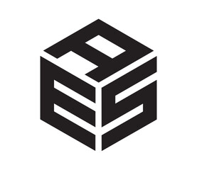 AES hexagon cubic alphabet letter vector geometric font Logo for design. Initial three letters template logo. Vector Illustration