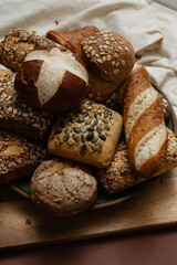 Different types of crusty German buns