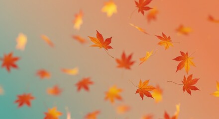 Falling Maple Leaves with Autumn Color Gradient Background