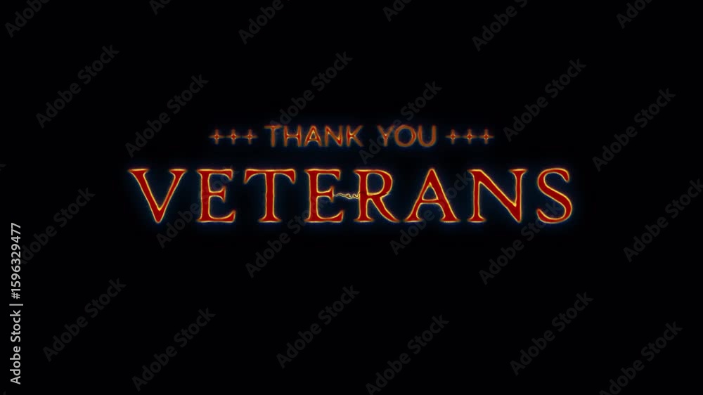 Poster animation thank you veterans glow red spark neon lightning text animation on black abstract backgrou