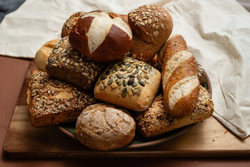 Various types of crusty German buns