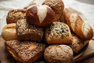 Traditional German buns and breakfast pastries
