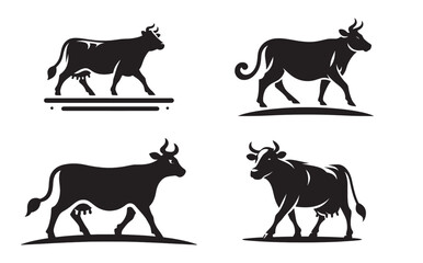 A set of cow silhouette vector logo icon illustration.