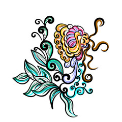 Beautiful vector hand drawn illustration with abstract flowers, leaves and curls.