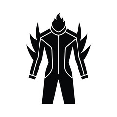 Stylized Silhouette of a Person with Flames Emanating from Body and Head on White Background