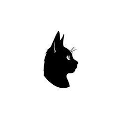 Black cat Halloween decoration element, profile sleek silhouette alert posture minimalist background studio lighting Minimalist Cat Head Logo on White Background silhutes