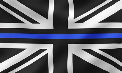 Waving Thin Blue Line United Kingdom (UK) or Great Britain Flag, Vector Illustration
