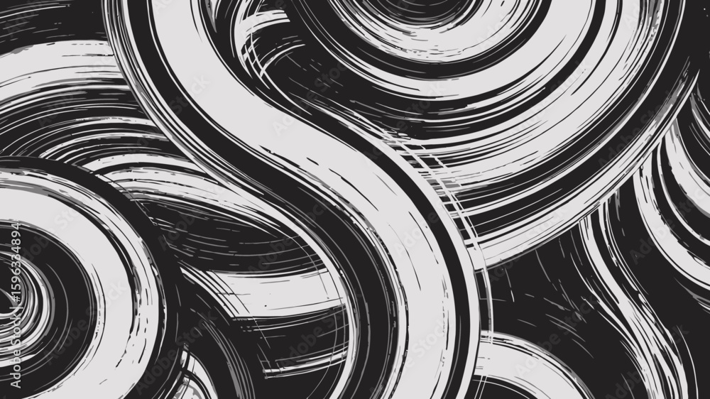 Aufkleber abstract background featuring swirling brushstrokes in black and white creating a dynamic pattern