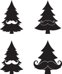 Obraz premium Four christmas trees with moustaches silhouette
