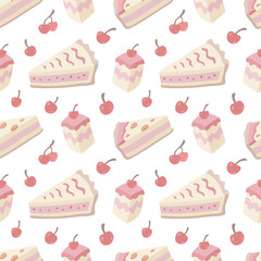 Seamless pattern with sweet cakes and cherries