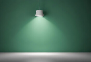 Green wall with spotlight and empty white table