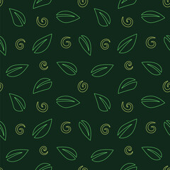 Vibrant seamless pattern with leaves and swirls