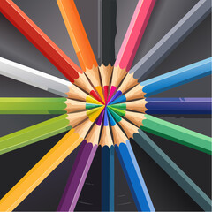 Naklejka premium Collection of vibrant colored graphite Pencils on Dark Surface