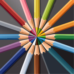 Naklejka premium Collection of vibrant colored graphite Pencils on Dark Surface