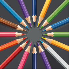 Naklejka premium Collection of vibrant colored graphite Pencils on Dark Surface