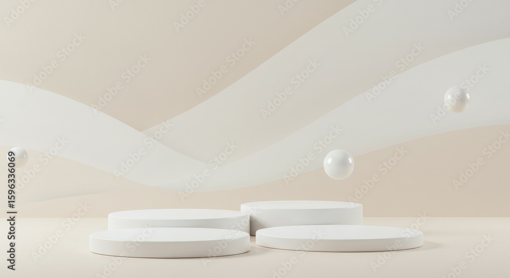 Aufkleber minimalist display with round platforms and spheres for product showcase