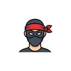 Vector Icon of Ninja Character with Red Headband and Mask in Modern Minimalist Style