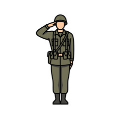 Vector Illustration of Military Soldier in Salute Pose in Minimalist Style with Green and Khaki Colors