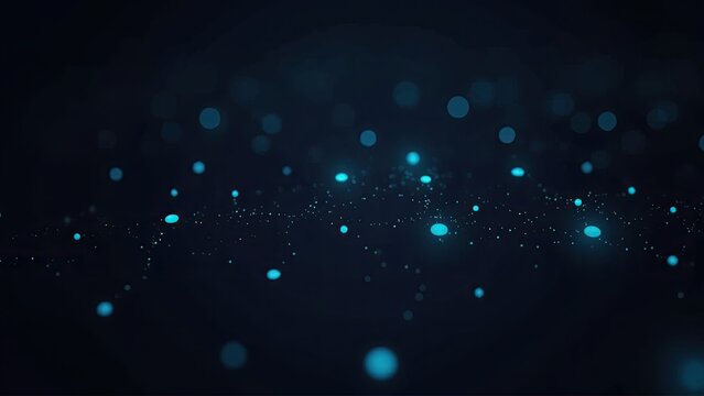 An ethereal landscape of glowing blue orbs and particles dances across a dark, dreamy backdrop.