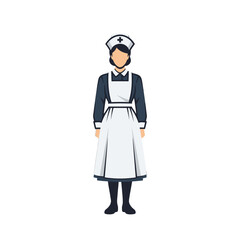 Vector Illustration of Female Nurse in Classic Uniform with Apron and Cap in Modern Minimalist Style