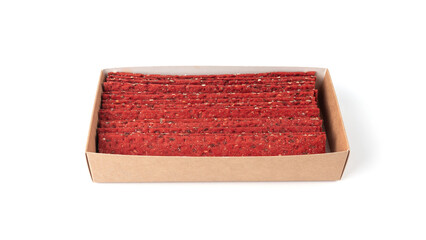 Beetroot crackers, thin rusk beet root bread, red diet multigrain crispbread, various seeds