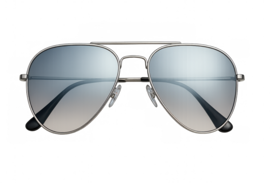 Silver metal aviator sunglasses with gradient lenses isolated on a transparent background, perfect for summer and outdoor activities - Powered by Adobe