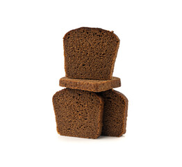 Black rye bread isolated, dark brown sliced loaf, sourdough borodinsky rugbrod square slices