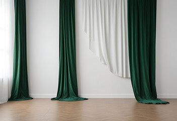 Classic green stage curtain in elegant empty room