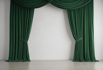 Classic green stage curtain in elegant empty room