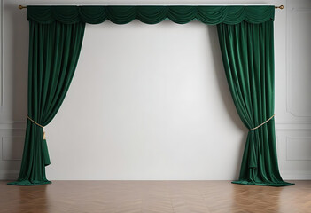 Classic green stage curtain in elegant empty room