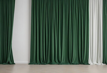 Classic green stage curtain in elegant empty room
