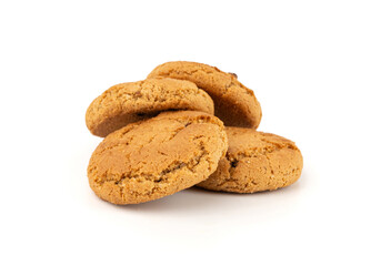 Chocolate cookies with chocolate filling isolated, brown round biscuits, broken sweet cocoa pastry