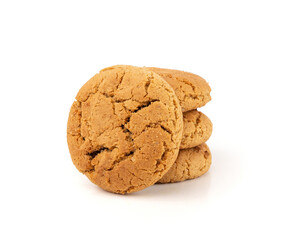 Chocolate cookies with chocolate filling isolated, brown round biscuits, broken sweet cocoa pastry