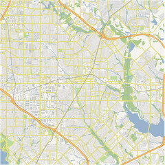 Map of Garland in Texas in a normal road map style. Contains layered vector with roads water, parks, etc.