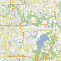 Map of Grand Prairie in Texas in a normal road map style. Contains layered vector with roads water, parks, etc.